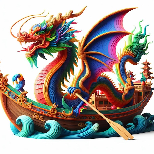 dragon qui est assis dans un bateau clipart icône d'illustration vectorielle