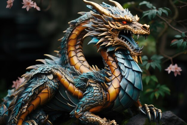 Photo le dragon repose sur un trésor dans le royaume enchanté.