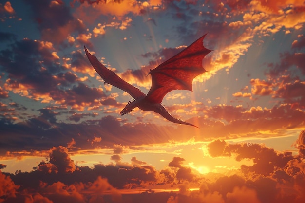 Un dragon respirant le feu s'élève à travers un soleil vibrant