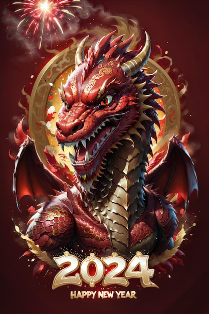 Photo un dragon rouge avec un cadre doré et un fond rouge