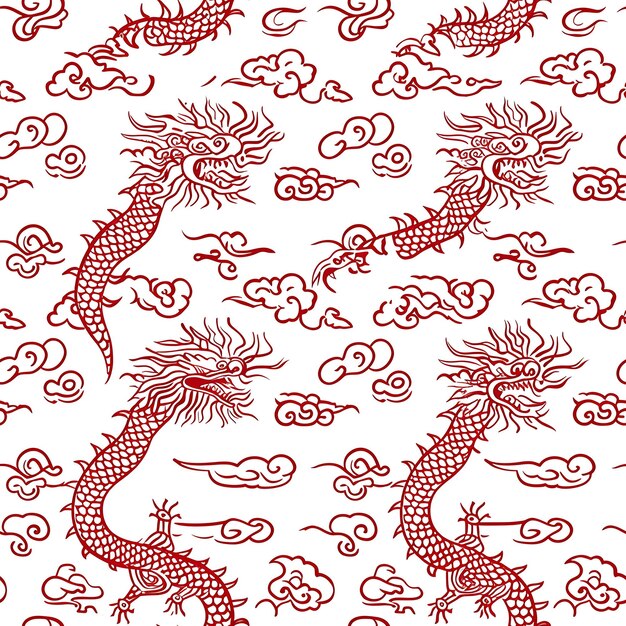 un dragon rouge avec un fond rouge avec un motif de dragons