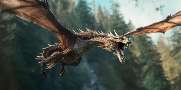 Le dragon s'élève librement dans la forêt mystique