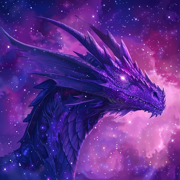 Le dragon spatial violet majestueux à l'arrière-plan