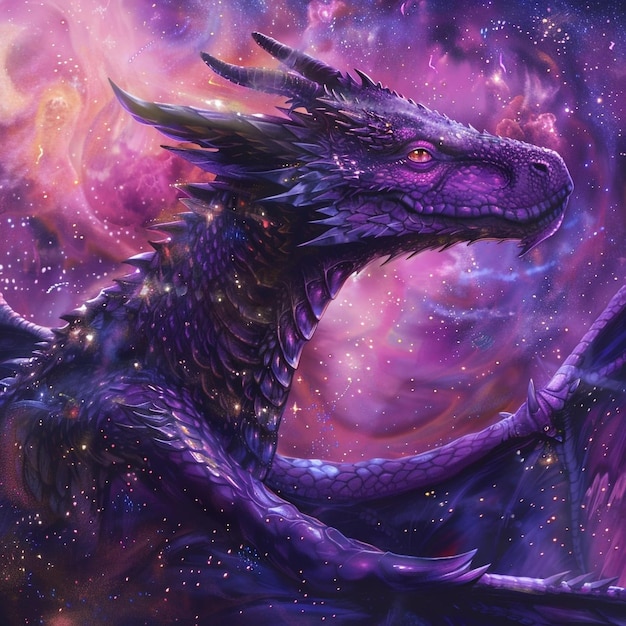 Le dragon spatial violet majestueux à l'arrière-plan