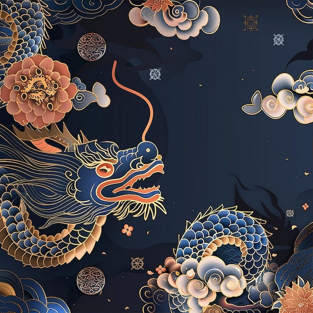 un dragon avec une tête bleue et un fond bleu avec le mot " citation chinoise " dessus