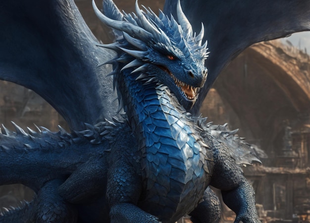 un dragon avec une tête bleue et le mot dragon sur le devant.