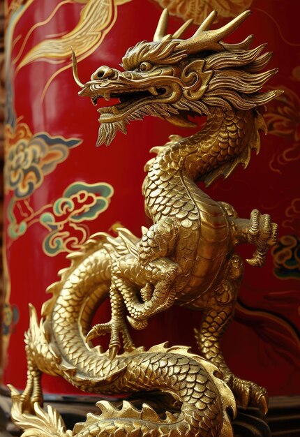 dragon traditionnel chinois contre les nuages fleurs vagues arrière-plan