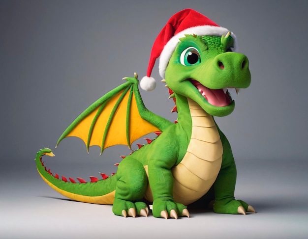 Le dragon vert dans le chapeau du Père Noël