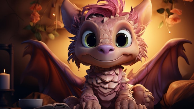 Photo un dragon vert fantastique avec un sourire gentil sur son visage