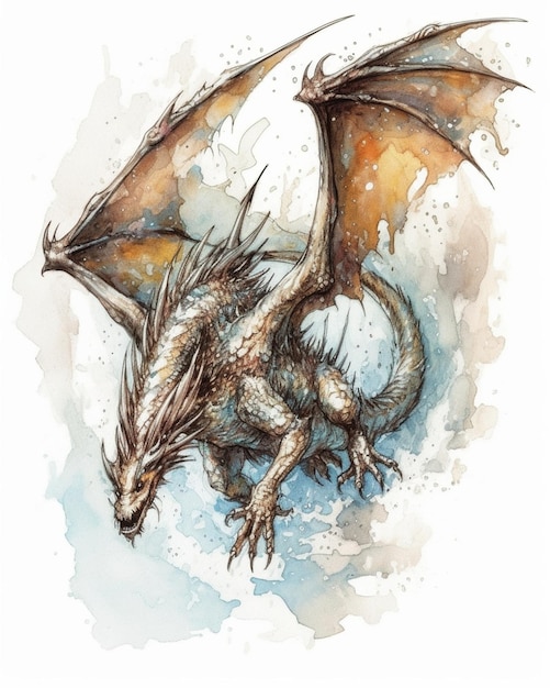 Un dragon en vol avec le mot dragon dessus