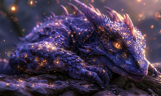 Photo un dragon avec les yeux éclairés