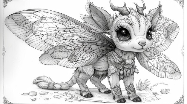 Dragonfly Baby Deer Creature Sketch Monster Mascot Conception de personnage isolée sur fond blanc