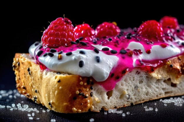 Photo dragonfruit toast macro shot d'un petit-déjeuner frais avec dripping honey généré par l'ia