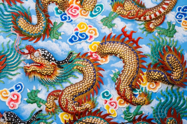 Dragons dans le temple chinois