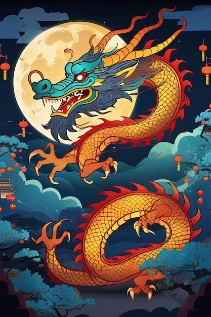 dragons sur fond de ciel nocturne