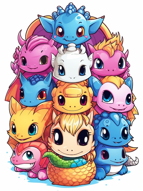 Des dragons mignons ensemble illustration vectorielle