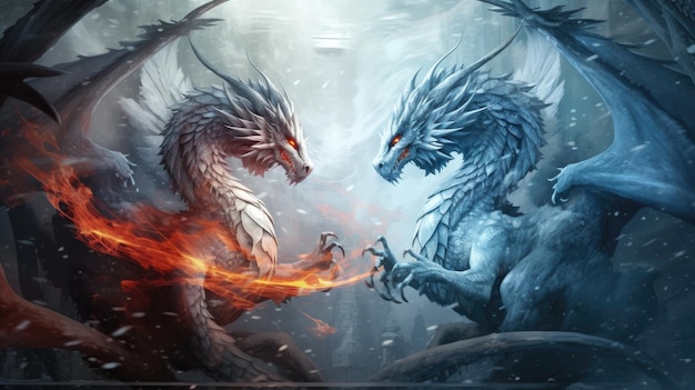 dragons qui combattent avec le feu