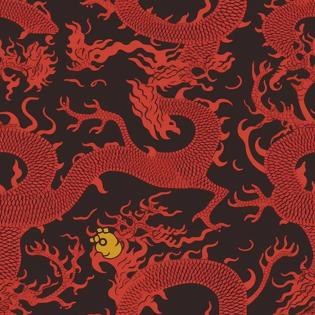 des dragons rouges sur un fond noir