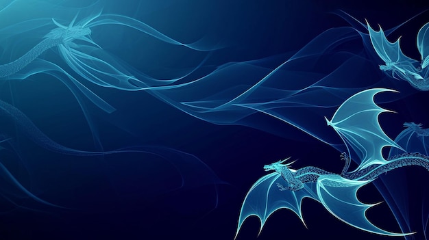 Des dragons volants abstraits sur un fond bleu foncé