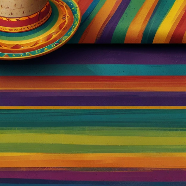 Photo un drap de table rayé coloré avec un chapeau et un drap rayé