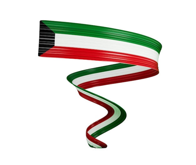Drapeau 3d du pays du Koweït ruban de drapeau 3d ondulé brillant isolé sur fond blanc illustration 3d