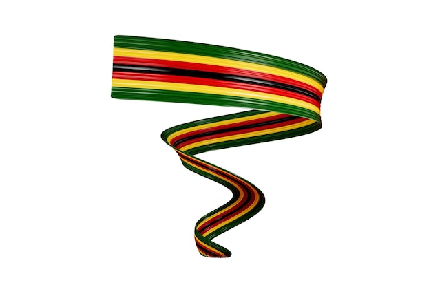 Drapeau 3d du Zimbabwe Pays Ruban de drapeau 3d ondulé brillant isolé sur fond blanc Illustration 3d