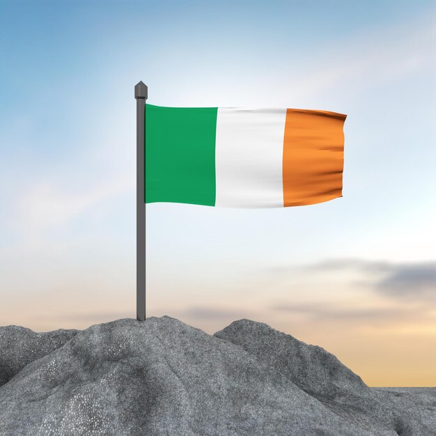 Photo drapeau 3d de l'irlande avec rendu de la montagne