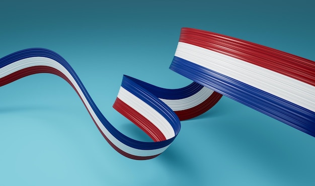 Drapeau 3d des Pays-Bas Ruban Pays-Bas brillant ondulé 3d isolé sur fond bleu Illustration 3d