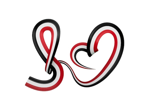 Drapeau 3d de la syrie Pays ruban de sensibilisation ondulé en forme de coeur sur fond blanc illustration 3d