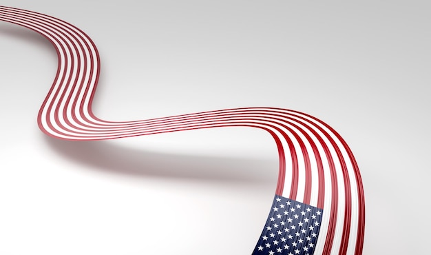 Drapeau 3d des États-Unis d'Amérique 3d ruban brillant ondulé des États-Unis sur fond blanc illustration 3d