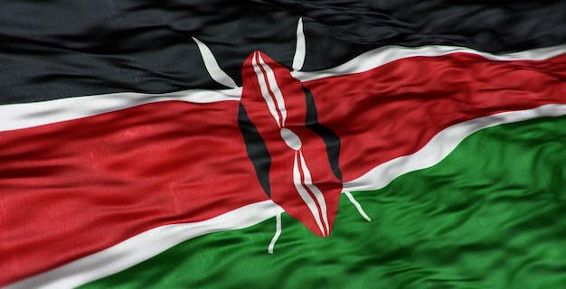 Le drapeau africain du pays du Kenya est ondulé