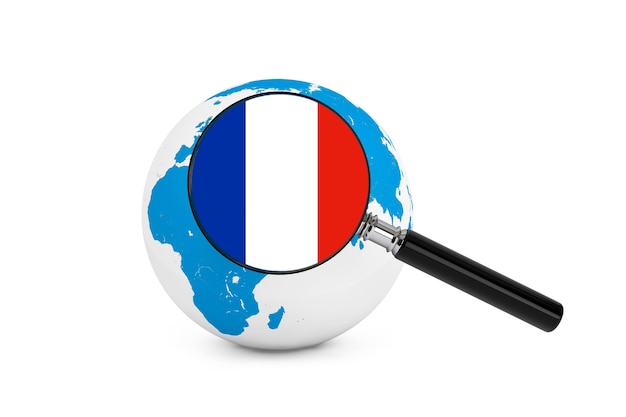 Drapeau agrandi de la France avec Earth Globe sur fond blanc