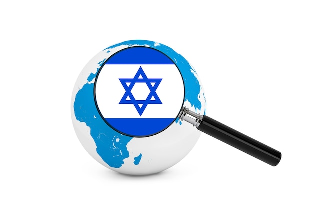 Drapeau agrandi d'Israël avec Earth Globe sur fond blanc