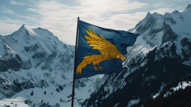 Un drapeau avec un aigle d'or dessus