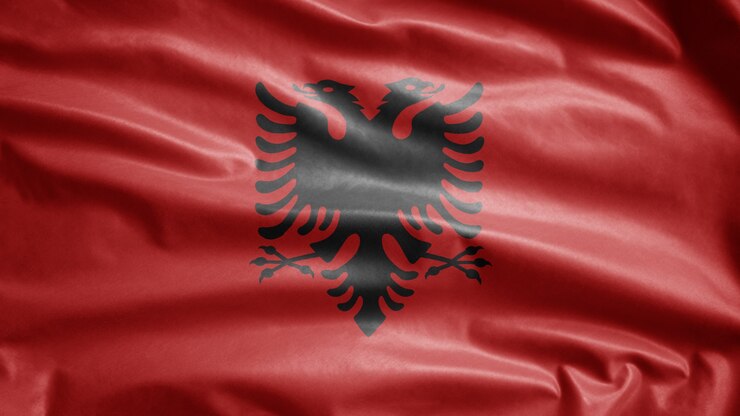 Photo drapeau albanais dans le vent