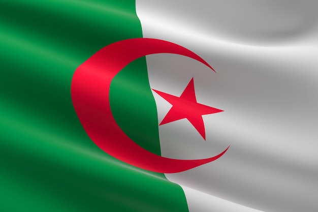 Drapeau de l'Algérie 3d illustration du drapeau algérien en agitant