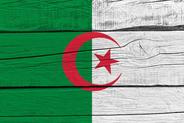 Drapeau de l'Algérie peint sur une vieille planche de bois