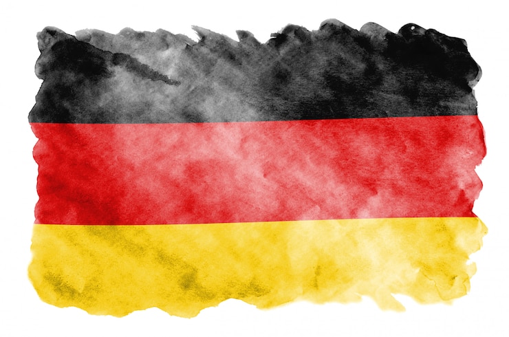 Photo le drapeau de l'allemagne est représenté dans un style aquarelle liquide isolé sur blanc
