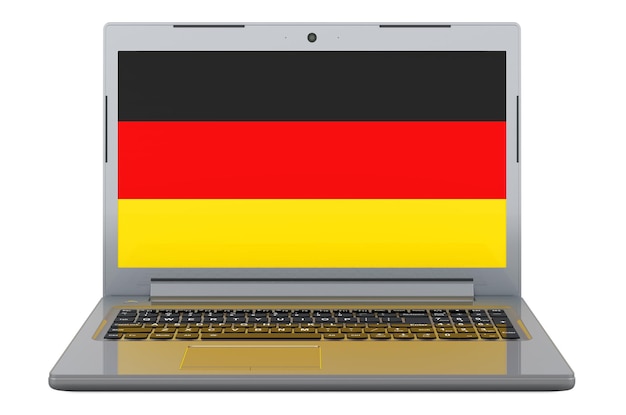 Drapeau allemand sur écran d'ordinateur portable illustration 3D isolée sur fond blanc