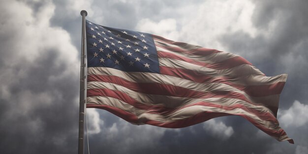 Drapeau américain agitant au vent contre un ciel orageux avec une IA générée