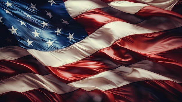 Photo le drapeau américain agitant dans le vent close up génératif ai
