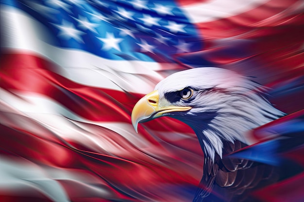 Drapeau américain avec aigle symbolisant la puissance de la force de la fête de l'indépendance des États-Unis, célébration du 4 juillet AI générative
