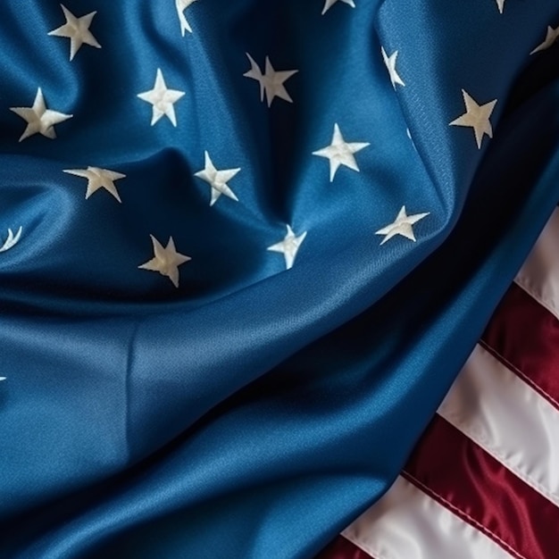 Un drapeau américain bleu et blanc avec des étoiles et des rayures blanches