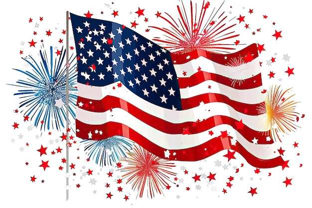 Drapeau américain avec feux d'artifice Drapeau vectoriel des États-Unis