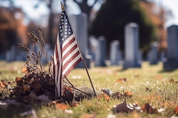 Drapeau américain flottant sur la tombe généré par l'IA