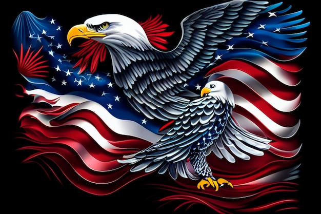Le drapeau américain ondulé avec un aigle symbolise l'IA générative
