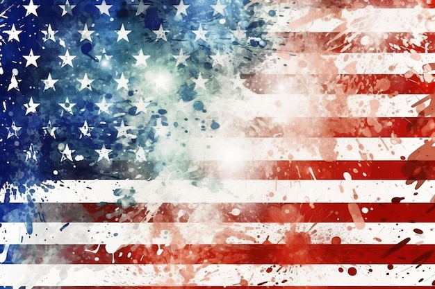 un drapeau américain peint en rouge blanc et bleu