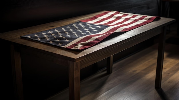 Drapeau américain sur une table