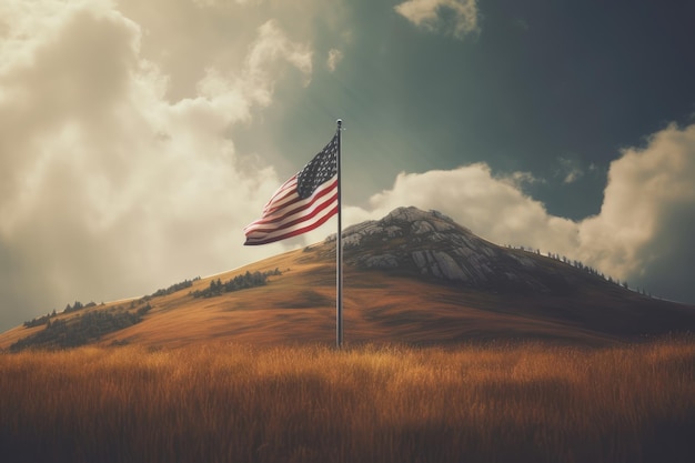 Drapeau américain volant dans les montagnes USA Day