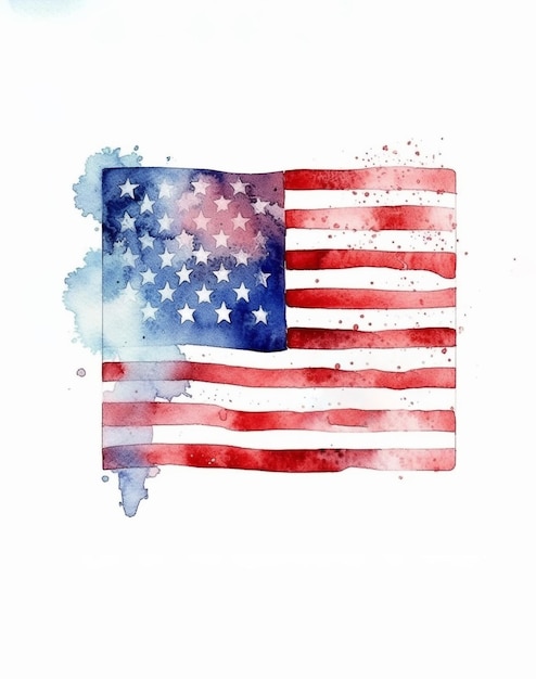 Drapeau de l'Amérique à l'aquarelle dessinée à la main sur fond blanc